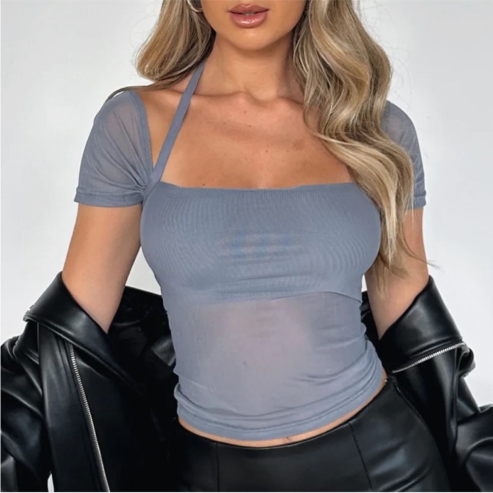 NWOT White Fox Boutique Without A Doubt Mesh Top Steel XS